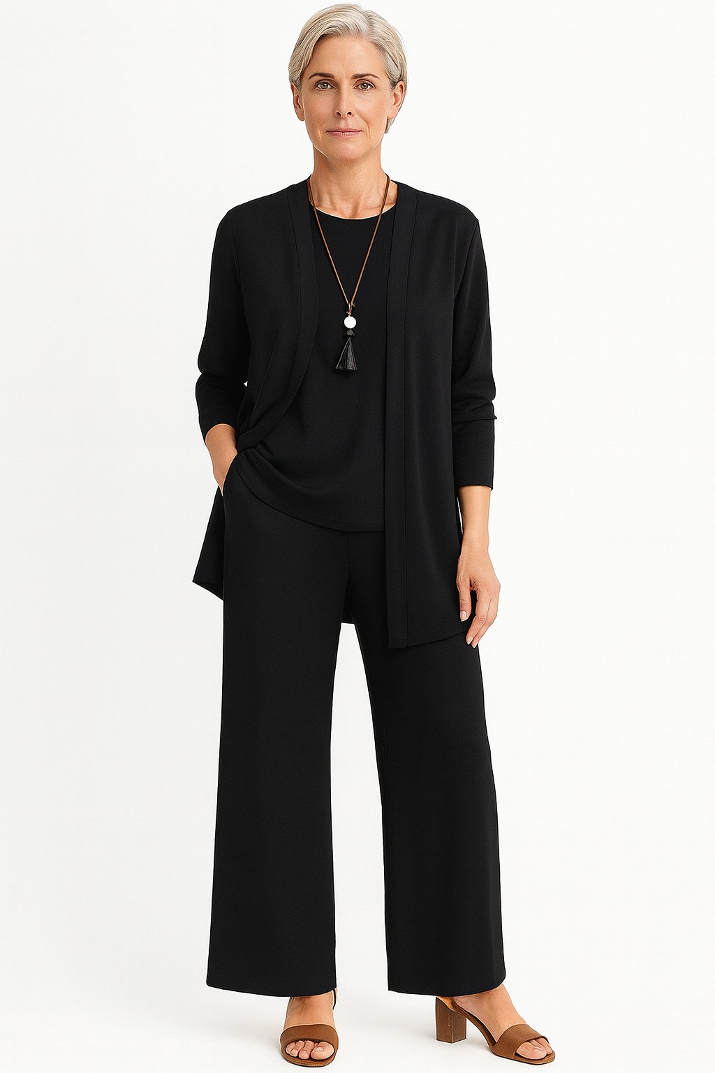 Freja | Kvinners Tre-delt Cardigan Tank Top og Vide Bukser Sett
