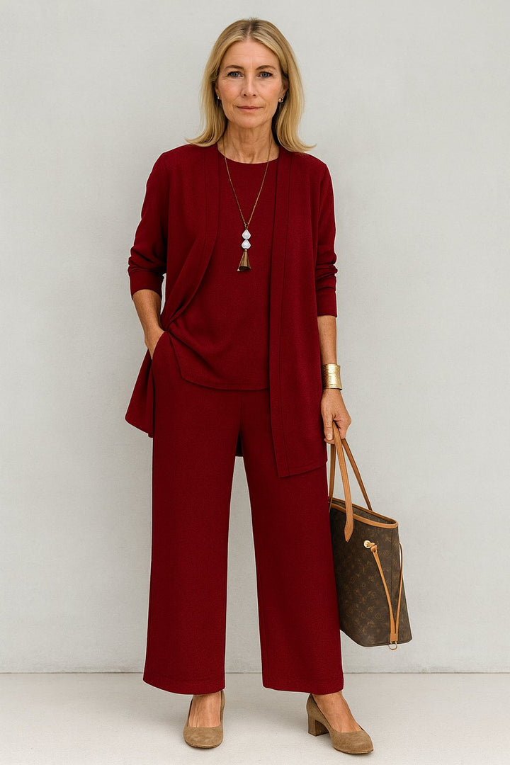 Freja | Kvinners Tre-delt Cardigan Tank Top og Vide Bukser Sett