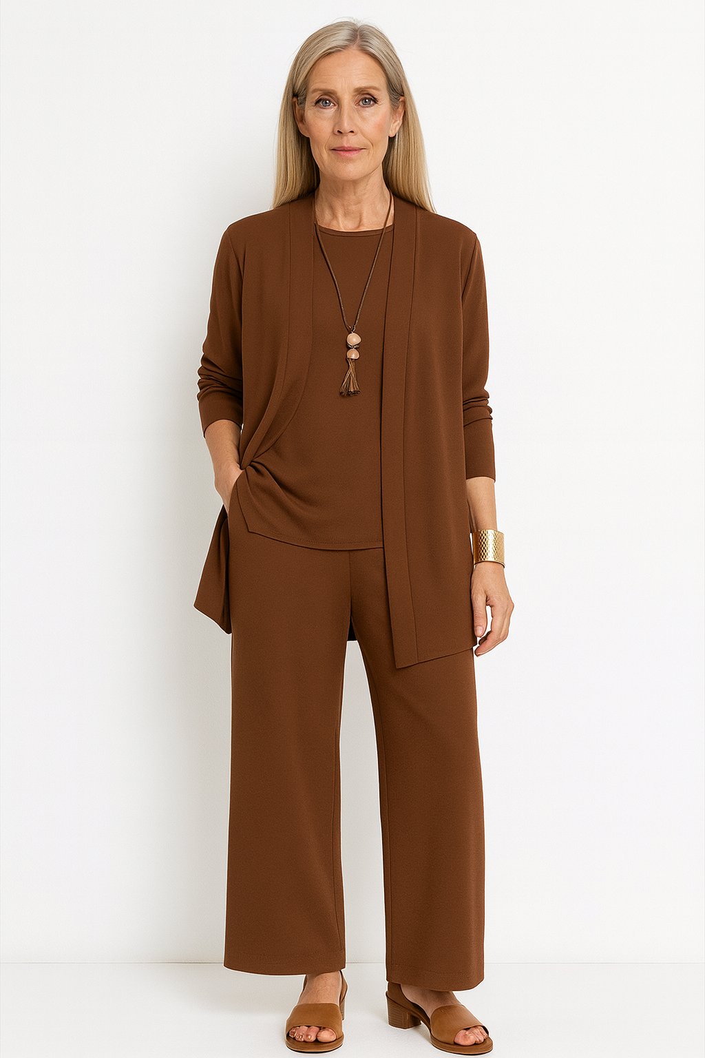 Freja | Kvinners Tre-delt Cardigan Tank Top og Vide Bukser Sett