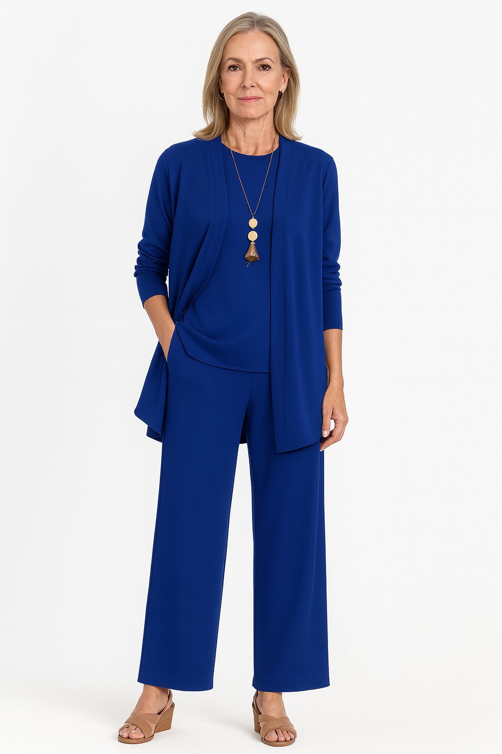 Freja | Kvinners Tre-delt Cardigan Tank Top og Vide Bukser Sett