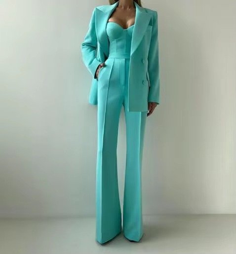 Karla | Kvinne Tre-Delt Blazer Sett Korsett Topp Flared Bukser