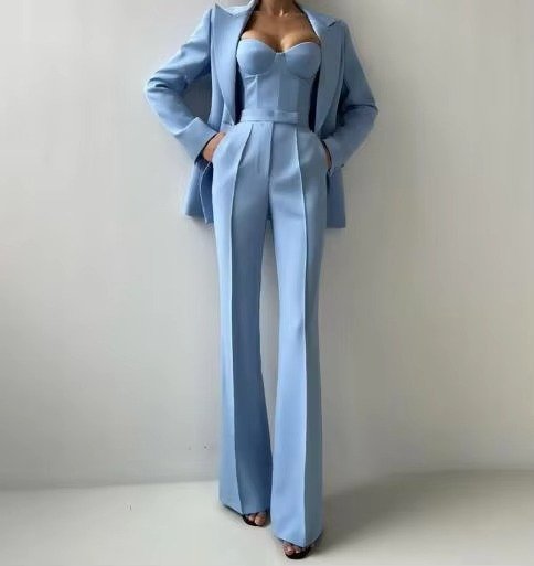 Karla | Kvinne Tre-Delt Blazer Sett Korsett Topp Flared Bukser