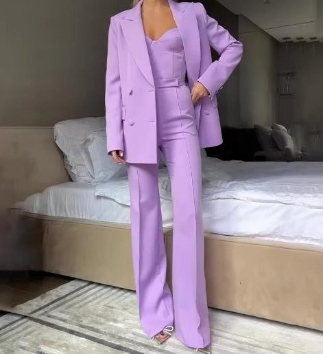 Karla | Kvinne Tre-Delt Blazer Sett Korsett Topp Flared Bukser