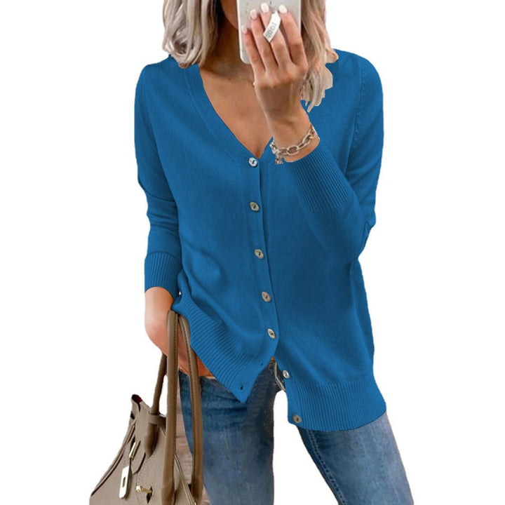 Sofia | Dame V-hals Strikket Cardigan med Knapper Lange Ermer