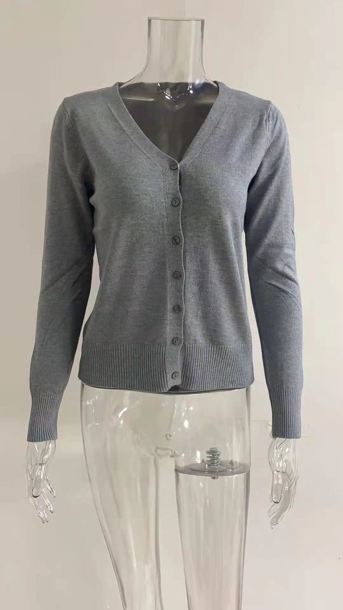 Sofia | Dame V-hals Strikket Cardigan med Knapper Lange Ermer