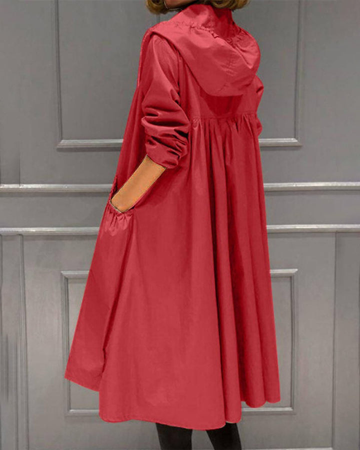 Nora | Vannavvisende lang trenchcoat med hette i polyester for kvinner