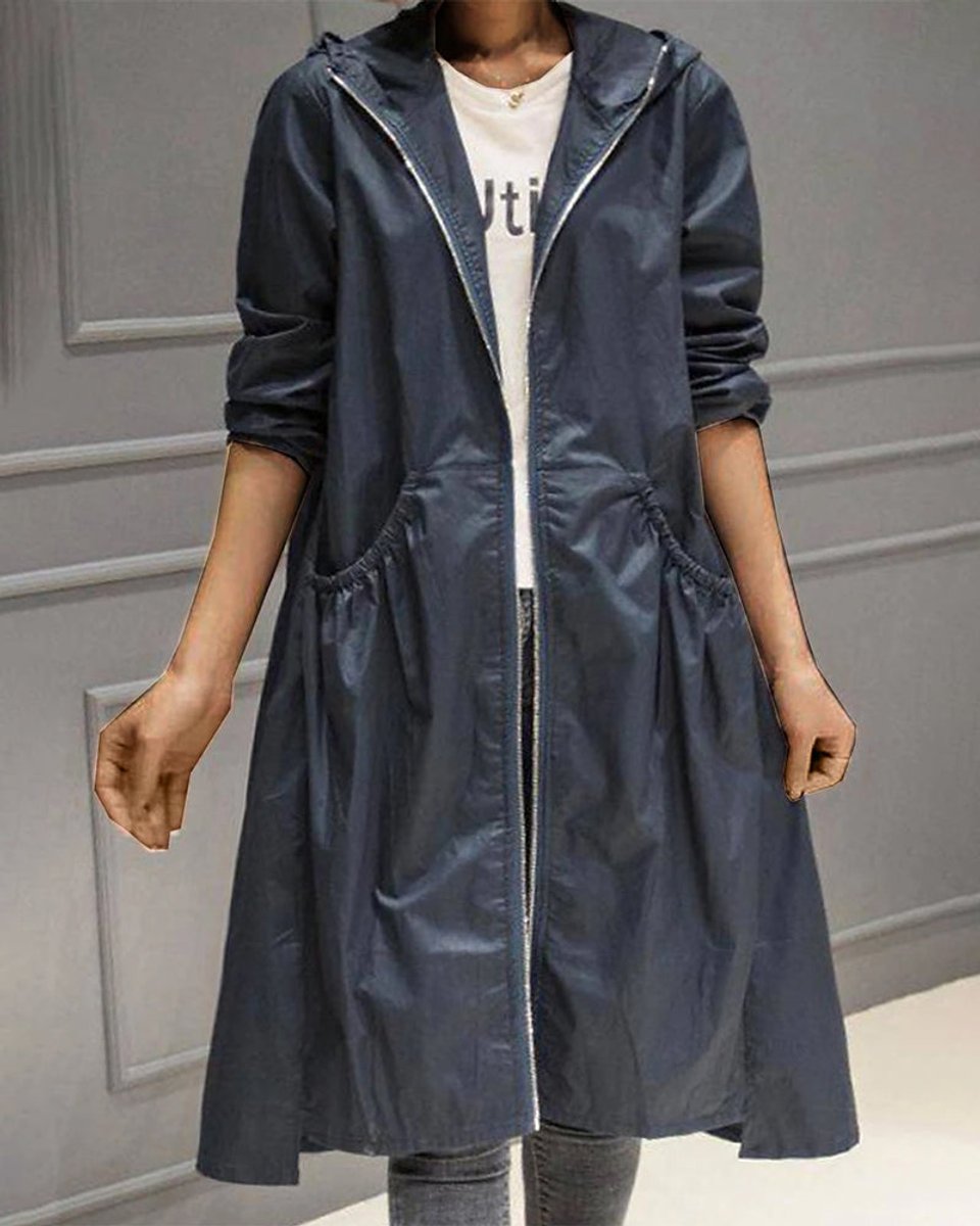 Nora | Vannavvisende lang trenchcoat med hette i polyester for kvinner