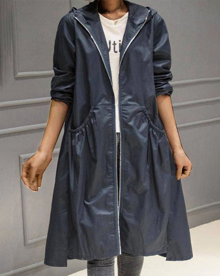 Nora | Vannavvisende lang trenchcoat med hette i polyester for kvinner