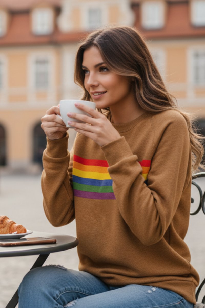 Mathilde | Kvinne Vintage Regnbue Stripet Avslappet Genser Lang Erme
