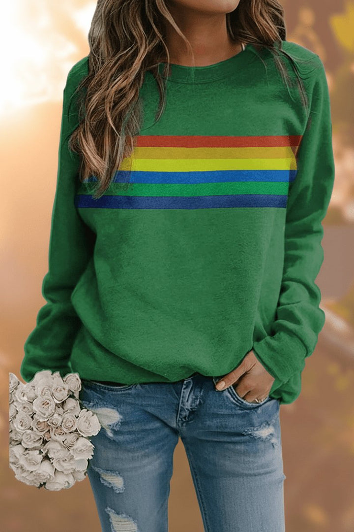 Mathilde | Kvinne Vintage Regnbue Stripet Avslappet Genser Lang Erme