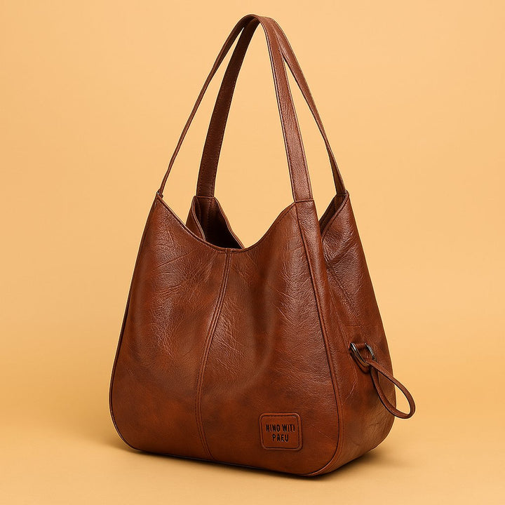 Nora | Kvinne Vintage Romslig Skulderveske Mykt Lær Hobo Veske
