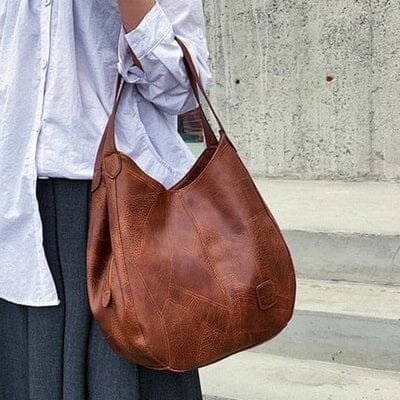 Nora | Kvinne Vintage Romslig Skulderveske Mykt Lær Hobo Veske