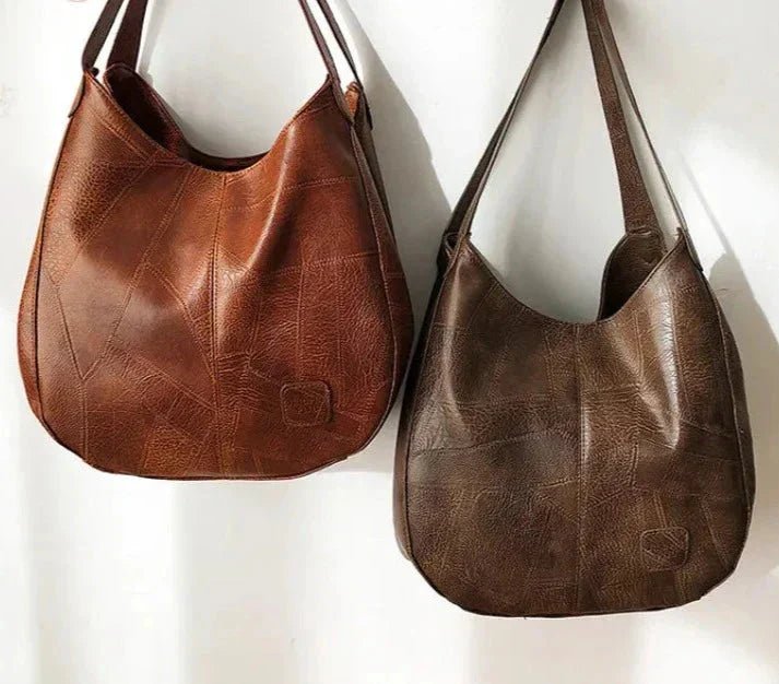 Nora | Kvinne Vintage Romslig Skulderveske Mykt Lær Hobo Veske