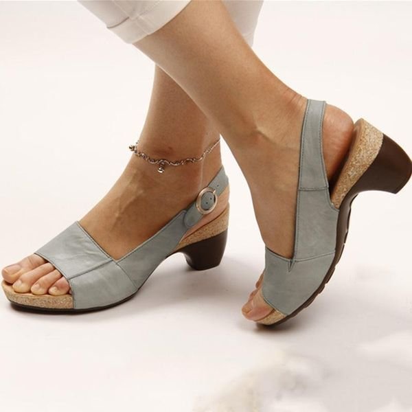 Alma | Kvinne Blokkhæl Slingback Sandaler Åpen Tå Spenne Stropp