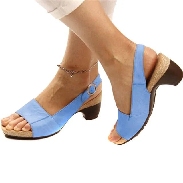 Alma | Kvinne Blokkhæl Slingback Sandaler Åpen Tå Spenne Stropp