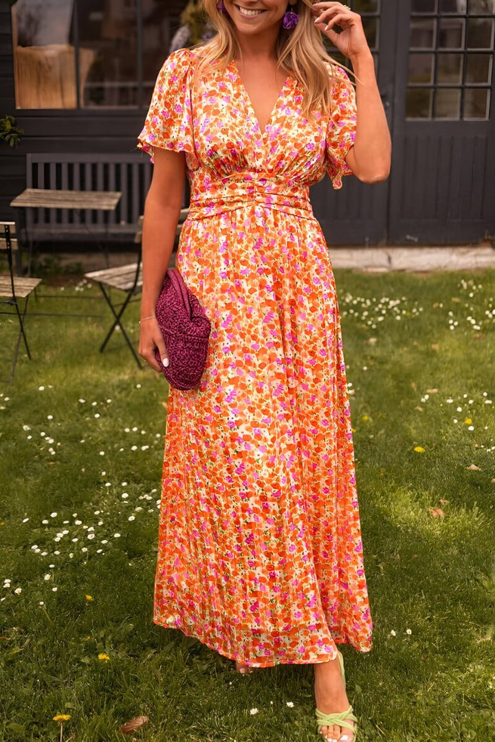 Astrid | Kvinners Blomstrete V-hals Maxi Kjole