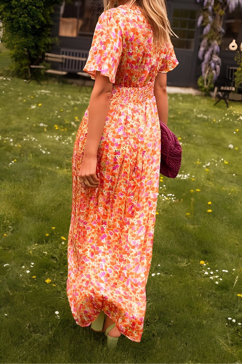 Astrid | Kvinners Blomstrete V-hals Maxi Kjole
