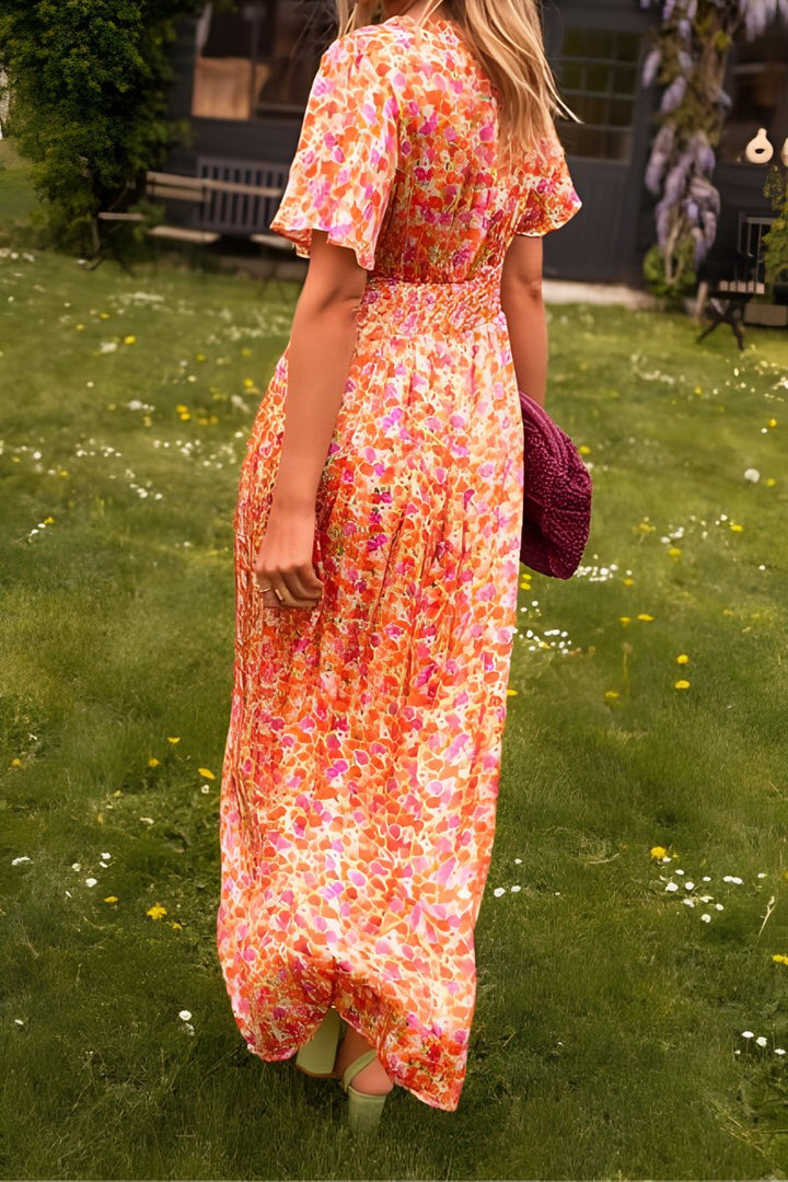 Astrid | Kvinners Blomstrete V-hals Maxi Kjole