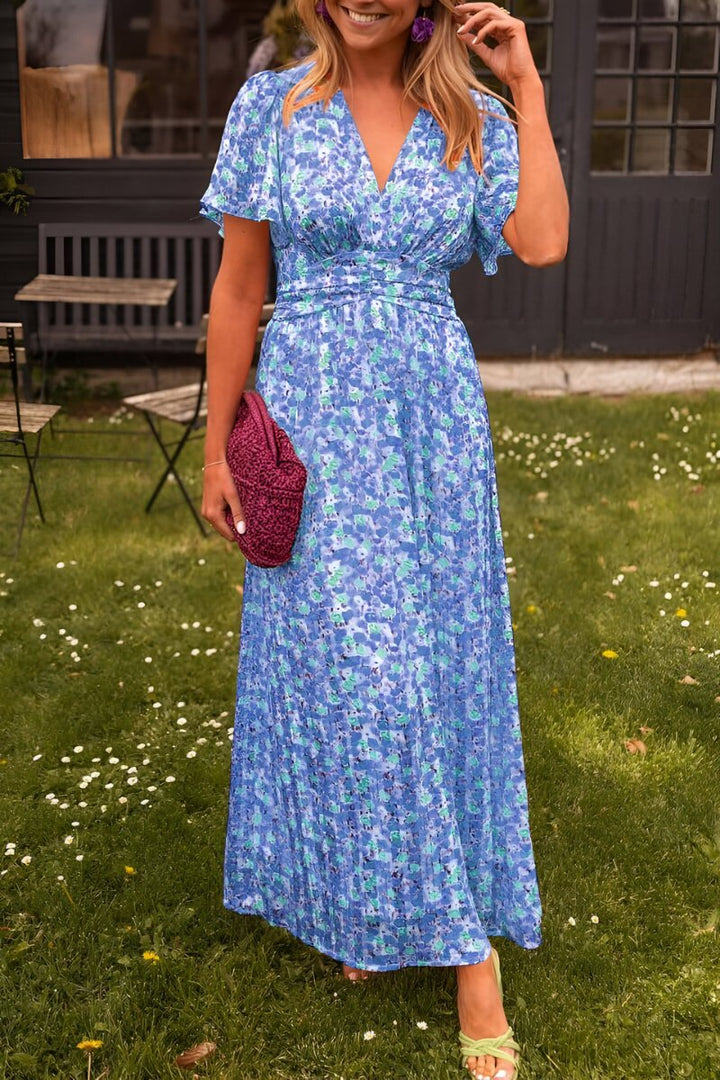 Astrid | Kvinners Blomstrete V-hals Maxi Kjole