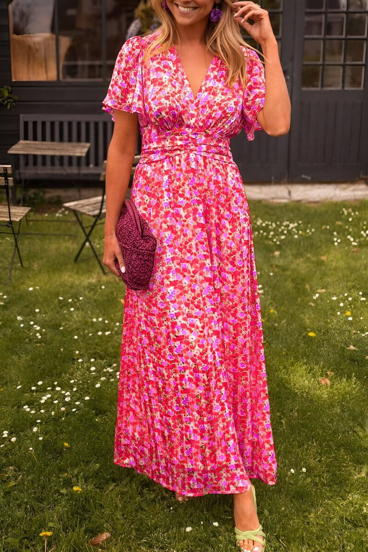 Astrid | Kvinners Blomstrete V-hals Maxi Kjole