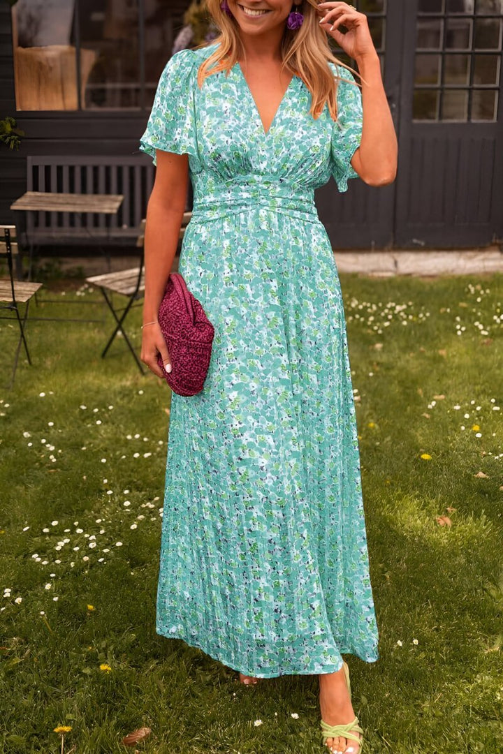 Astrid | Kvinners Blomstrete V-hals Maxi Kjole