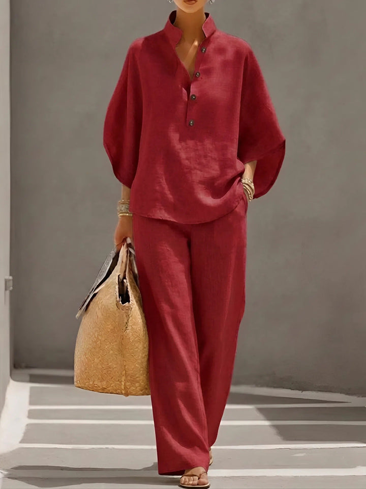 Ella | Kvinne Mandarin Krage Kimono Erme Lin Sett