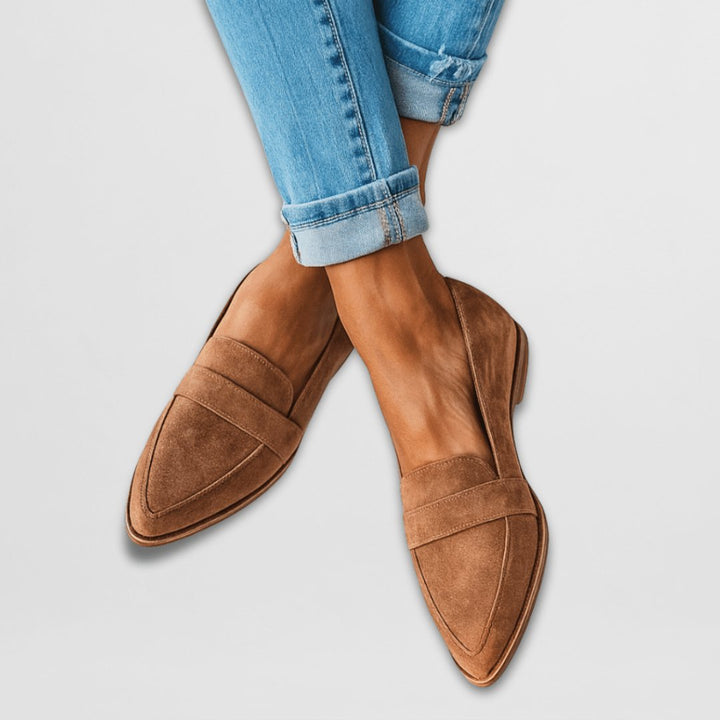 Laura | Kvinne Spiss Suede Loafers med Ergonomisk Innersåle