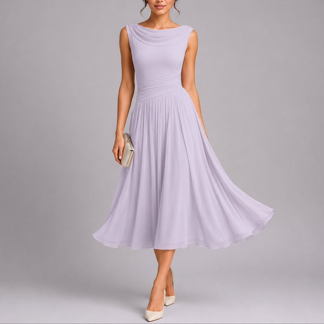 Olivia | Kvinners Elegante Plisserte Midi Kjole for Høstbryllup