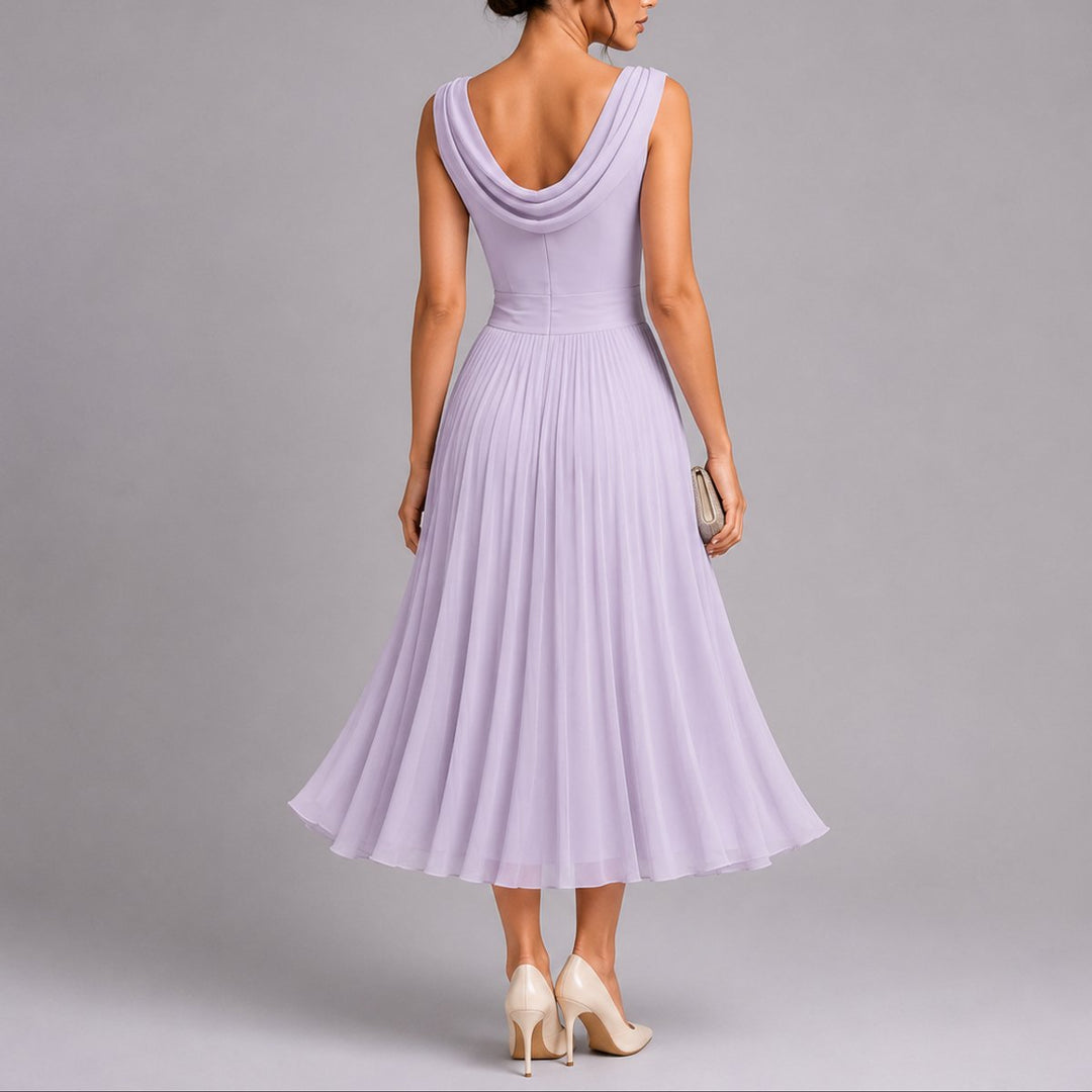 Olivia | Kvinners Elegante Plisserte Midi Kjole for Høstbryllup