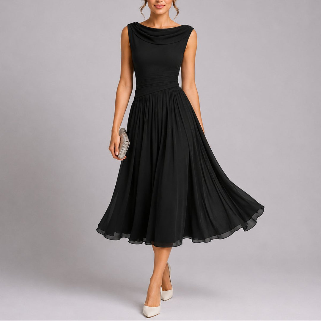 Olivia | Kvinners Elegante Plisserte Midi Kjole for Høstbryllup