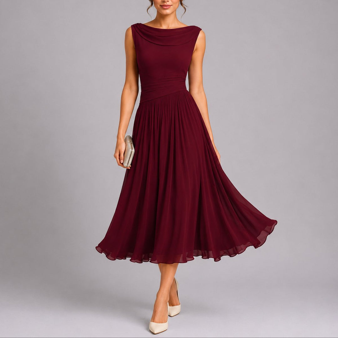 Olivia | Kvinners Elegante Plisserte Midi Kjole for Høstbryllup