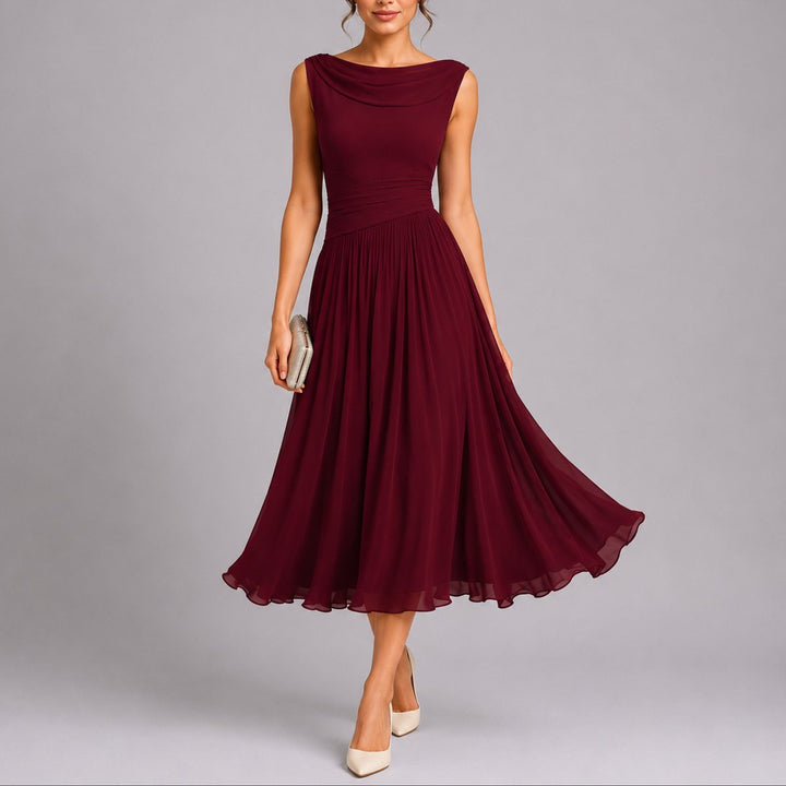 Olivia | Kvinners Elegante Plisserte Midi Kjole for Høstbryllup