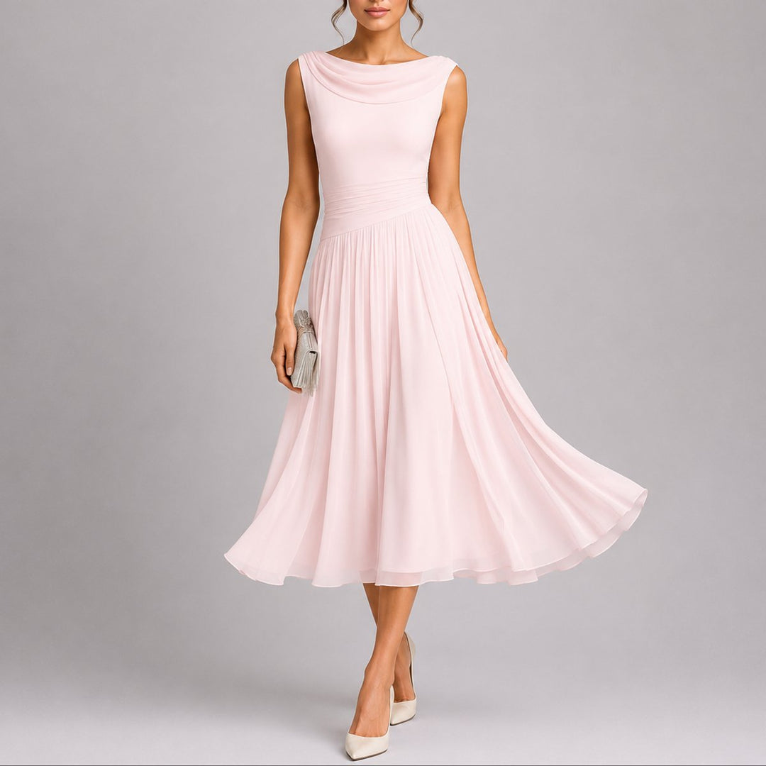 Olivia | Kvinners Elegante Plisserte Midi Kjole for Høstbryllup