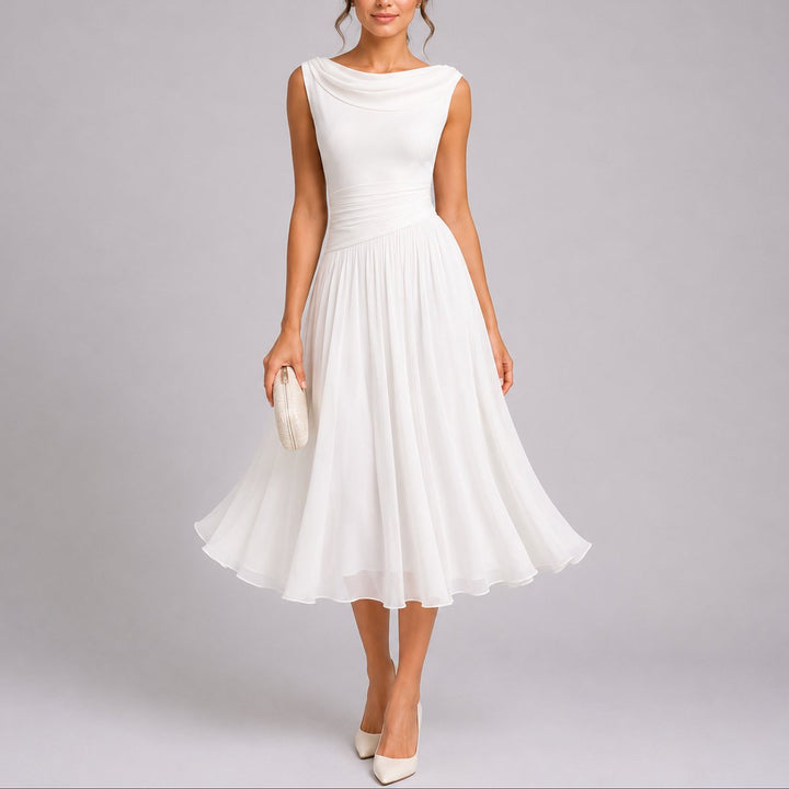 Olivia | Kvinners Elegante Plisserte Midi Kjole for Høstbryllup