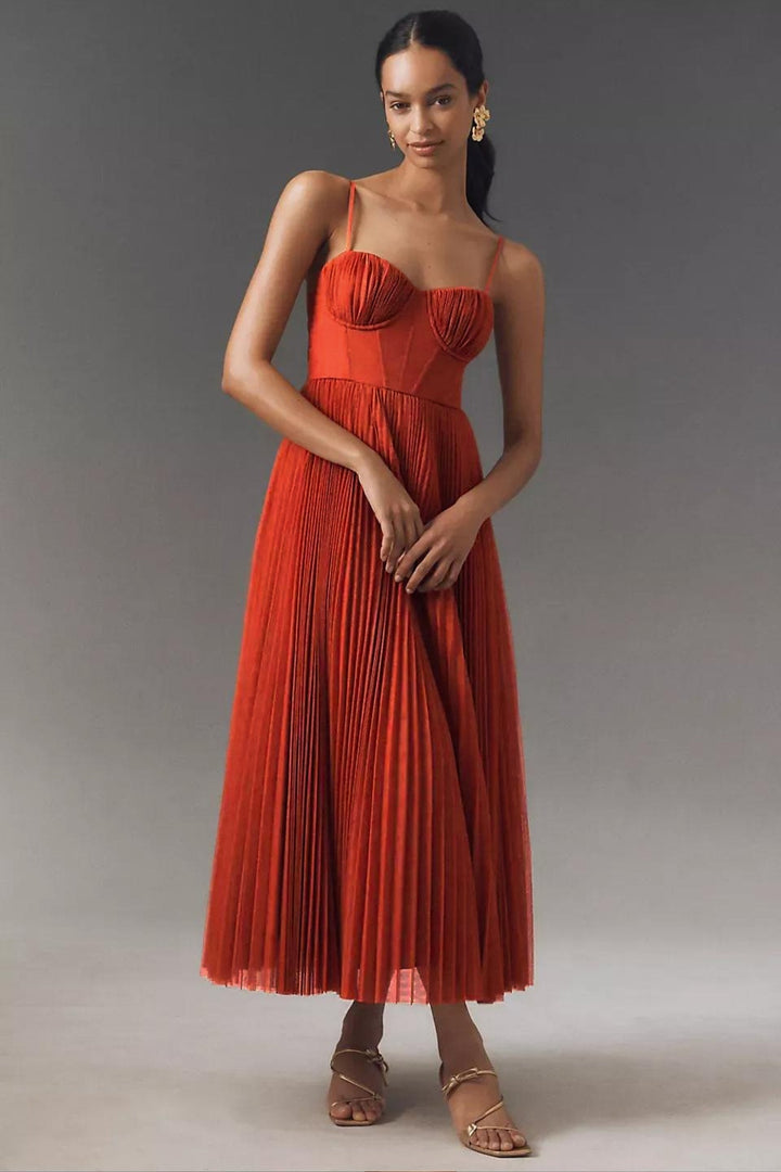 Astrid | Kvinne Pleated Korsett Midi Slip Kjole