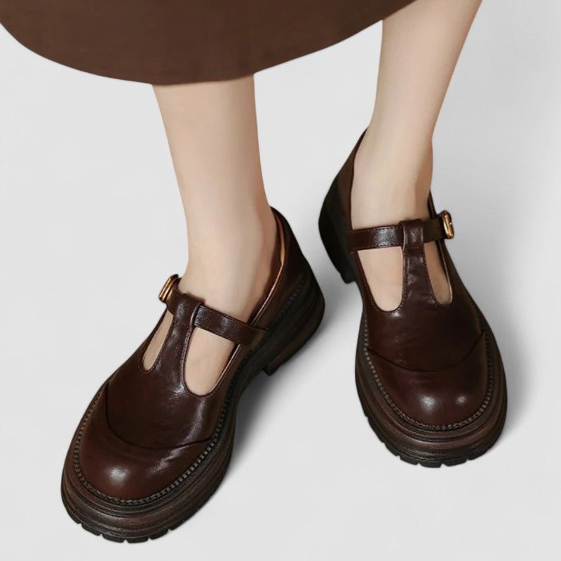 Olivia | Kvinne Retro Chunky Plattform T-bar Mary Jane Sko