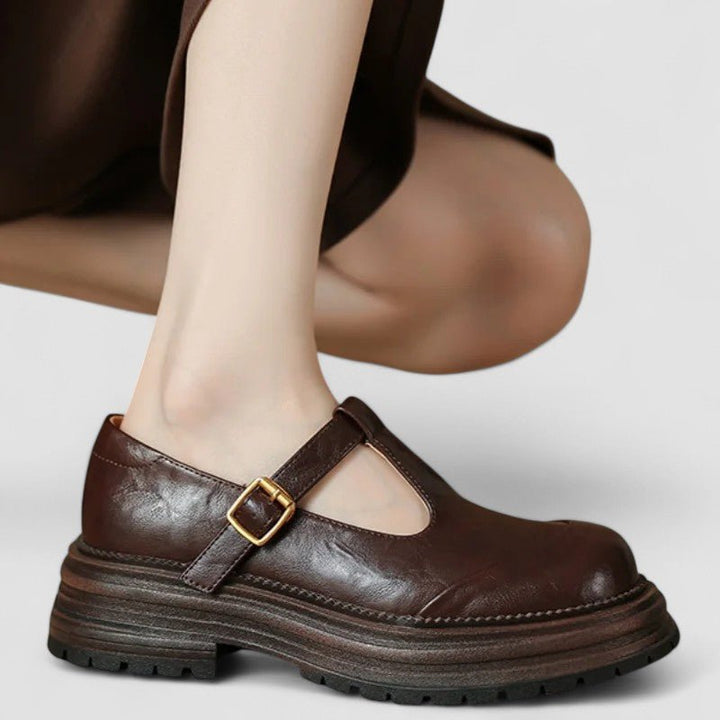 Olivia | Kvinne Retro Chunky Plattform T-bar Mary Jane Sko