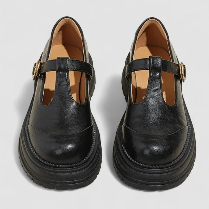 Olivia | Kvinne Retro Chunky Plattform T-bar Mary Jane Sko