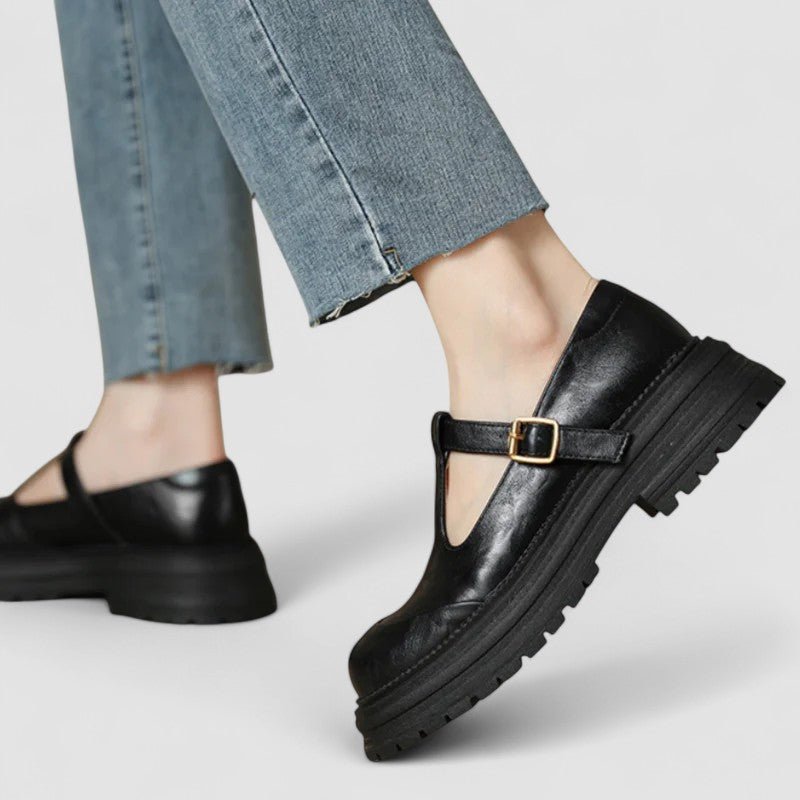 Olivia | Kvinne Retro Chunky Plattform T-bar Mary Jane Sko