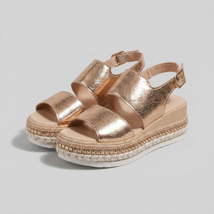 Olivia | Kvinne Open-Toe Espadrille Plattform Sandaler med Metallspenne