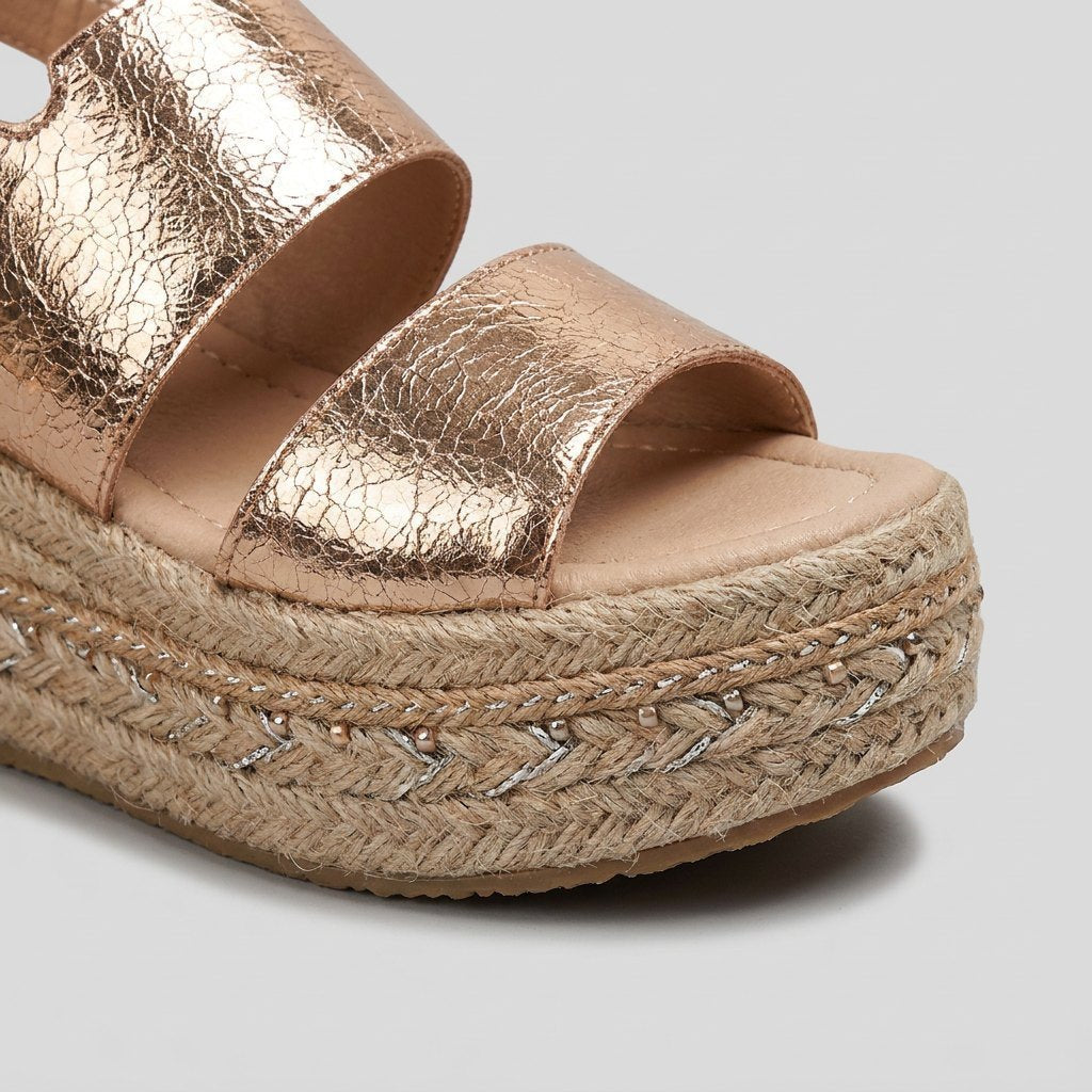 Olivia | Kvinne Open-Toe Espadrille Plattform Sandaler med Metallspenne