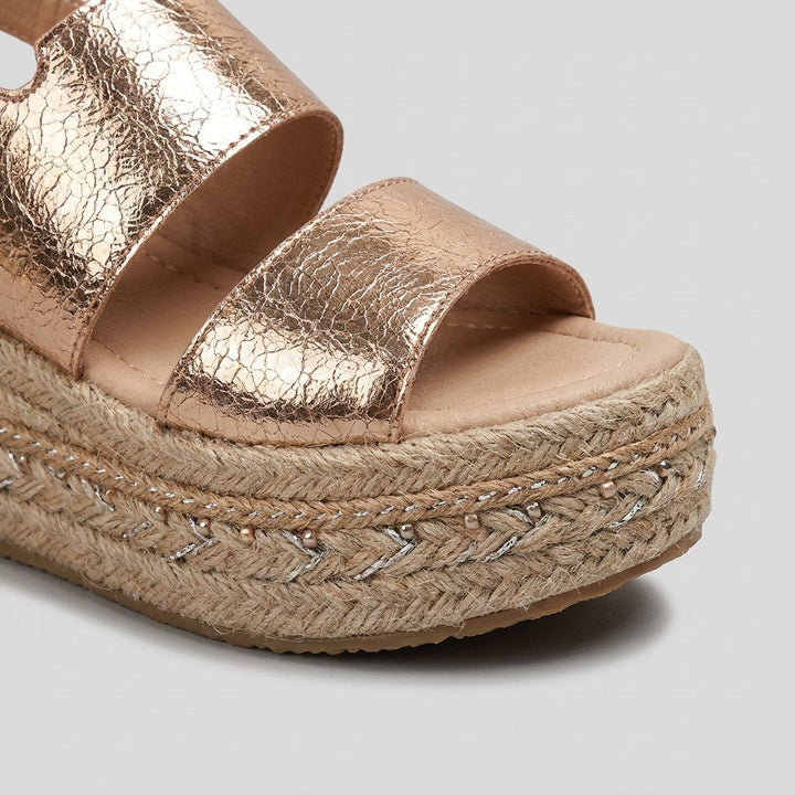 Olivia | Kvinne Open-Toe Espadrille Plattform Sandaler med Metallspenne