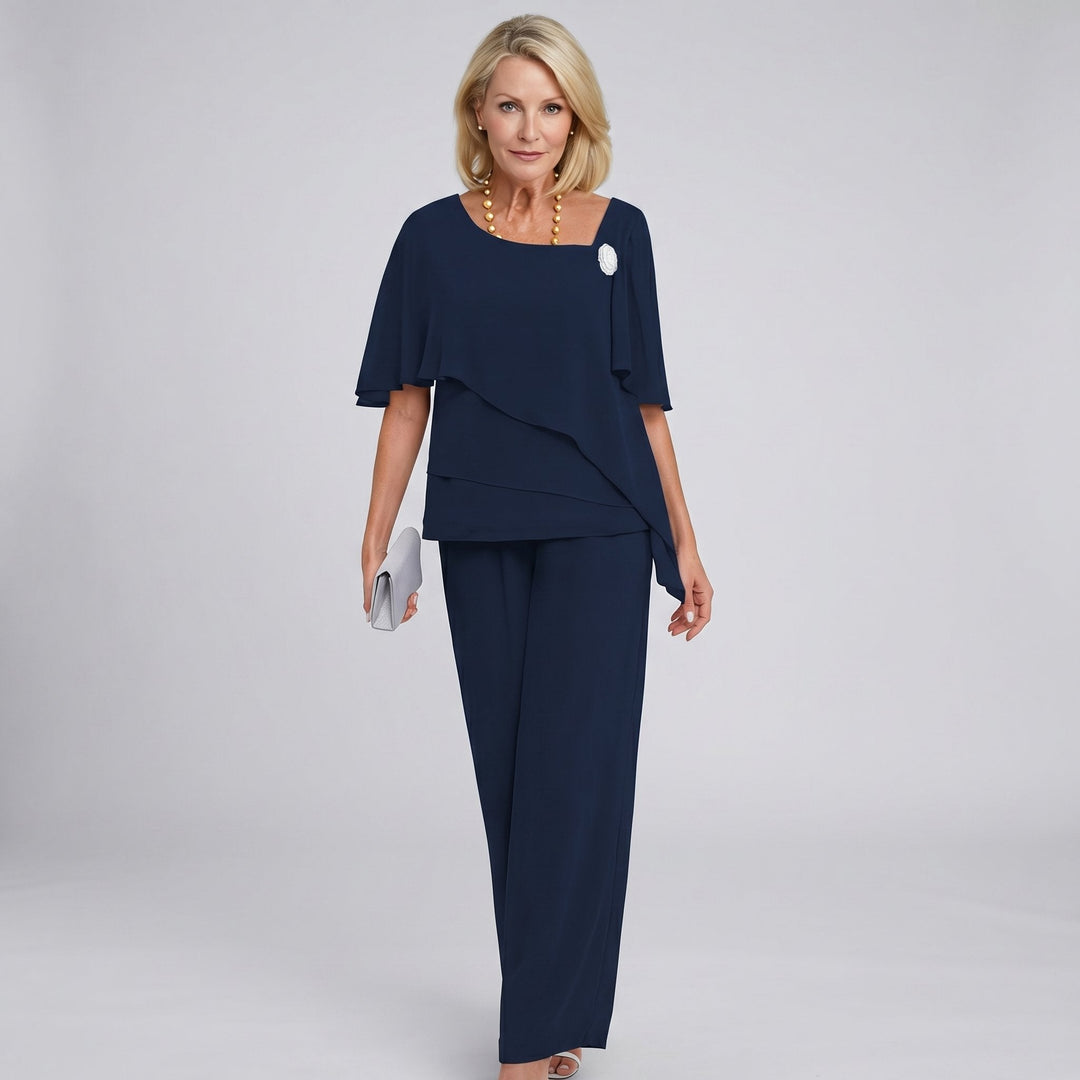 Mathilde | Kvinne Chiffon Cape-ermet To-dels Sett med Vide Bukser