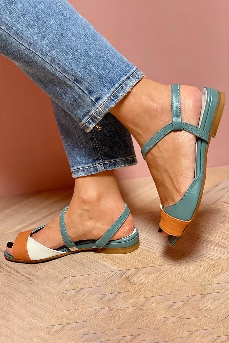 Josefine | Kvinners Flerfargede Color Block Flate Sandaler med Ankelrem