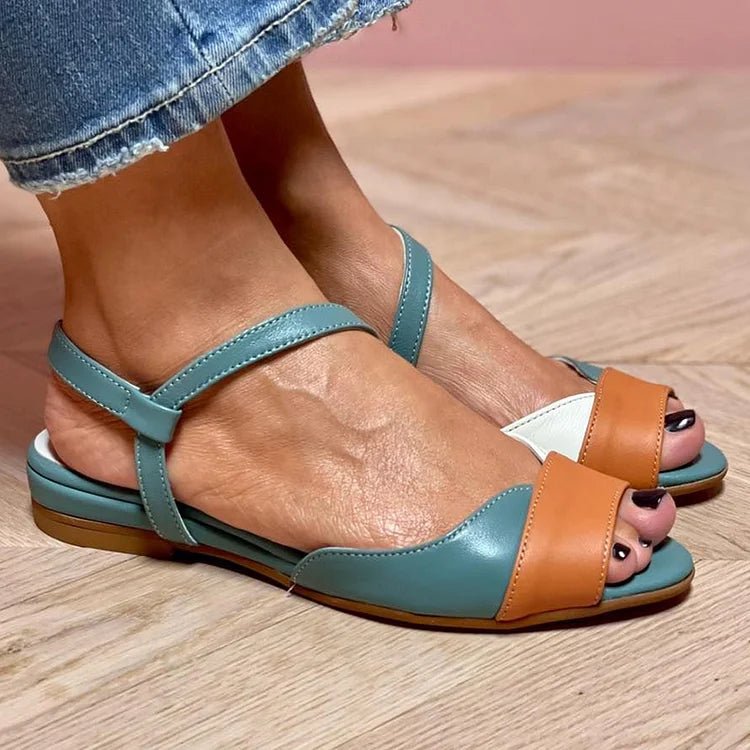 Josefine | Kvinners Flerfargede Color Block Flate Sandaler med Ankelrem