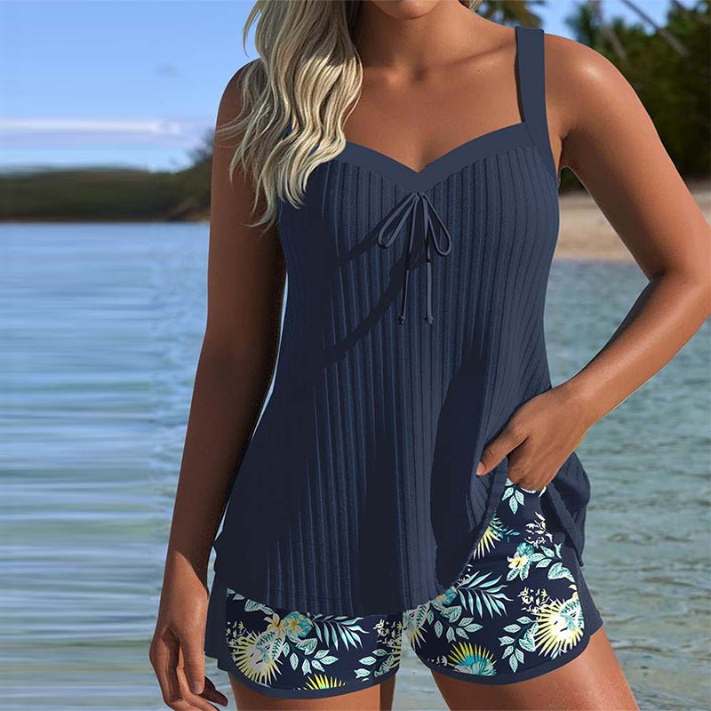 Olivia | Damers To-dels Sett Tankini Stripete Badetights Blomstertrykk