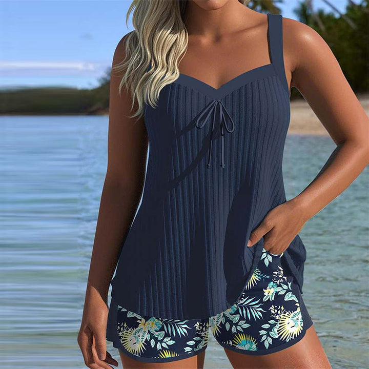 Olivia | Damers To-dels Sett Tankini Stripete Badetights Blomstertrykk