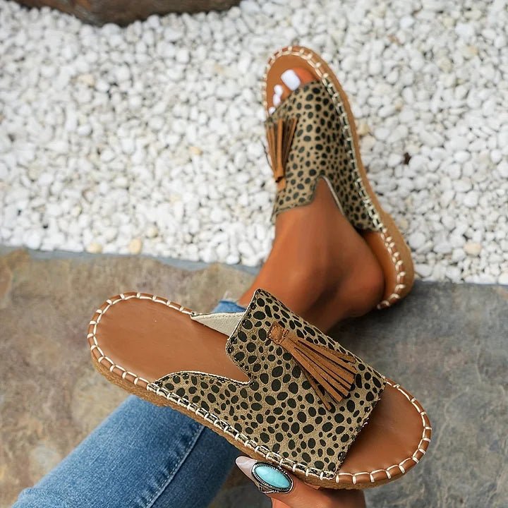Emma | Kvinne Sandaler Bohemsk Mønster Franje Slip-On Flat