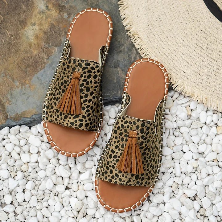 Emma | Kvinne Sandaler Bohemsk Mønster Franje Slip-On Flat