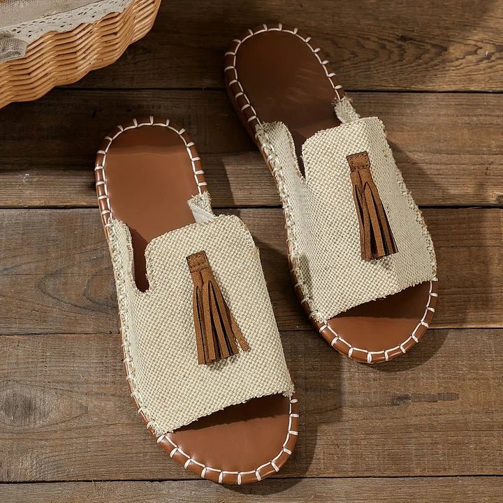 Emma | Kvinne Sandaler Bohemsk Mønster Franje Slip-On Flat